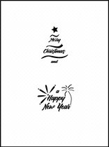 Kerstversiering sticker set Merry Christmas and a Happy New Year! wit 32x23cm en 27x19cm
