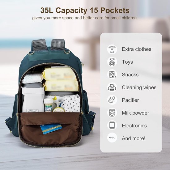RUVALINO Babycommode Rugzak Luiertas Rugzak Met Draagbaar Verschoonkussen, Fopspeenhouder En Kinderwagenriemen, LichtgrijsBabytas Multifunctioneel Voor Mama En Papa
