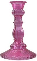 Kandelaars en kaarsenhouders - glazen kandelaar - kleurrijke kandelaar - donker roze - by Mooss - Hoog 17cm