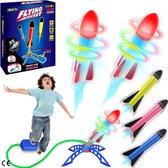 "Raketspeelgoed voor Kinderen - 6-delige Set met LED-Raketten, Schuimraketten en Stickers - Tuinspeelgoed voor Jongens en Meisjes van 3-7 Jaar - Luchtraketwerper Cadeauset