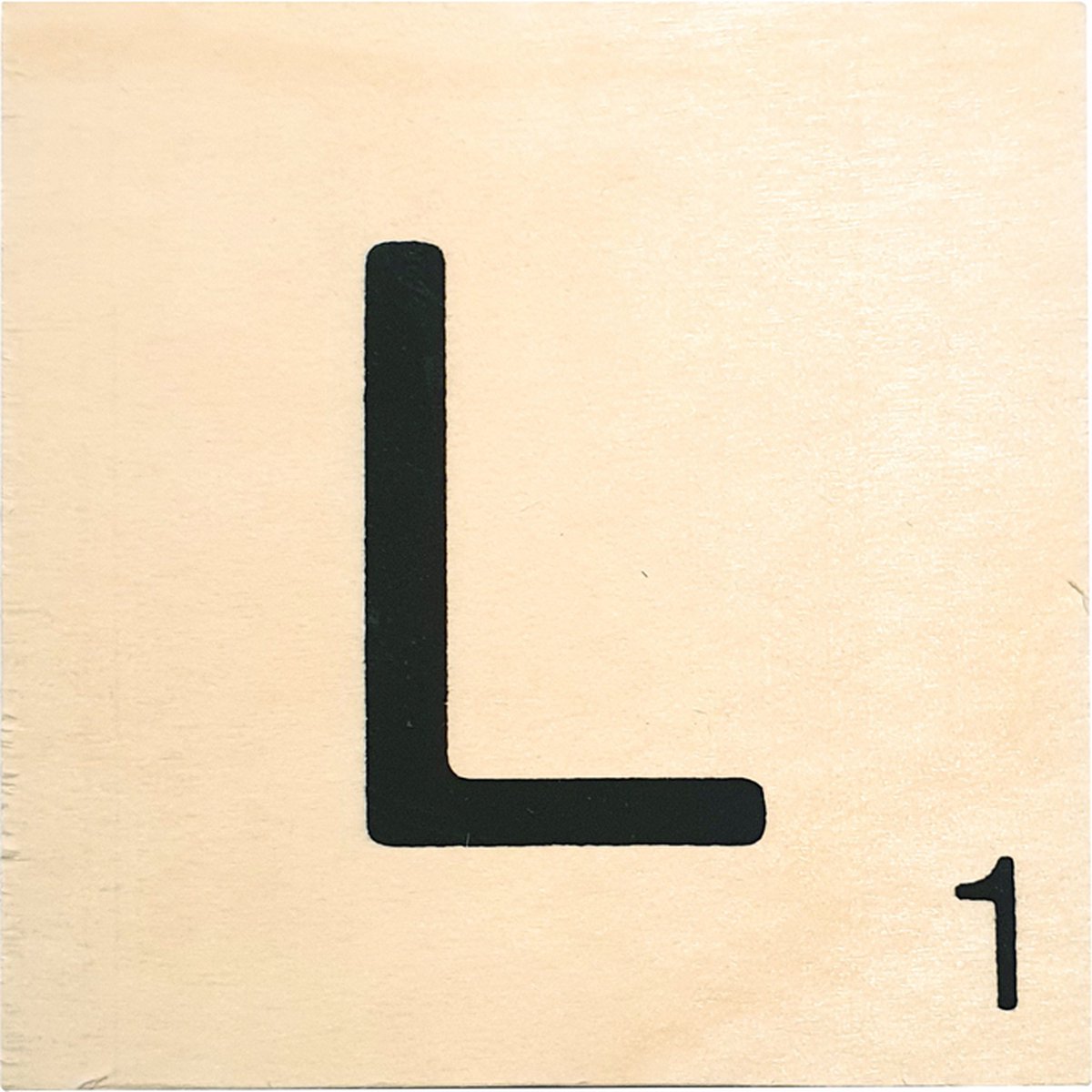 Houten Bordje 10x10x0.5cm - L - Zwarte Letter/Woordwaarde - Onbehandeld - Onderzetter/Homedeco