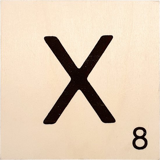 Houten Bordje 10x10x0.5cm - X - Zwarte Letter/Woordwaarde - Onbehandeld - Onderzetter/Homedeco