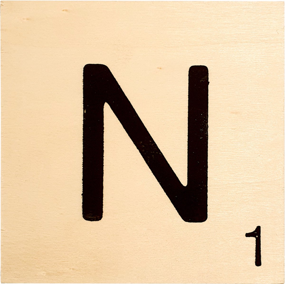 Houten Bordje 10x10x0.5cm - N - Zwarte Letter/Woordwaarde - Onbehandeld - Onderzetter/Homedeco