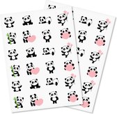 Stickers 2 Vellen - Panda - Bamboe & Roze Hart & Toverstaf Ster - Scrapbook Hobby DIY Stickervellen - 2-3.5cm - 48 Stuks
