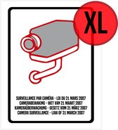Pictogram/ bord XL | Camerabewaking Wetgeving maart 2007 | 36 x 45 cm | 4 talen | NL/ FR/ ENG/ DE | Législation sur la surveillance par caméra Mars 2007 | Wettelijk verplicht | CCTV | Nederlands | Engels | Frans | Duits | 1 stuk