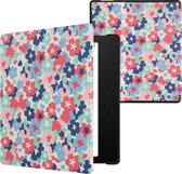 kwmobile hoes geschikt voor Amazon Kindle Oasis 10. Generation - Magnetische sluiting - E reader cover in rood / oudroze / blauw - Pastelbloemen design