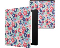 kwmobile e-reader hoesje geschikt voor Amazon Kindle Oasis 10. Generation hoes - E reader flip case met magnetische sluiting - Ereader cover - Pastelbloemen design in rood / oudroze / blauw