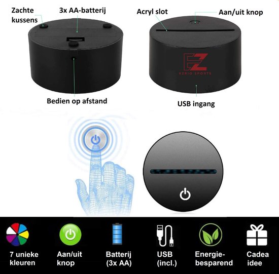 Nachtlampje Kinderen - 3D Night Light - LED Lamp - 3D Lamp - Tafellamp Slaapkamer - Night Lamp - Nachtlichtje - Verjaardagscadeau - Voetbal - Soccer van EZRIO SPORTS — afbeelding 2