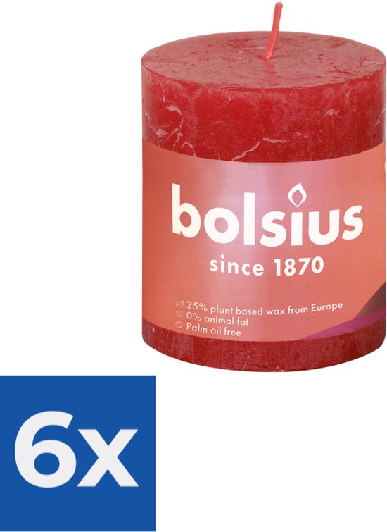 Bolsius Kaarsen - Rustieke Stompkaarsen Set - Rood | Voordeelset - Voordeelverpakking 6 stuks