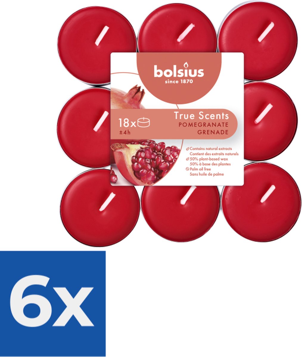 Bolsius - Geurtheelicht brick 18 True Scents Pomegranate - Voordeelverpakking 6 stuks
