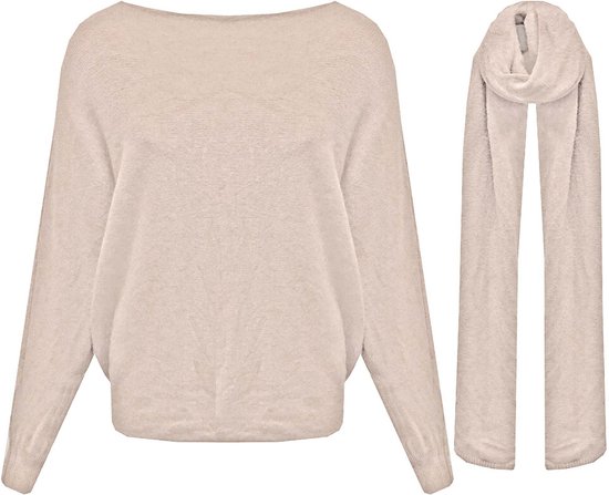 Trui Dames trui Damestrui Warme trui Beige trui Basis trui Trui met sjaal. bol