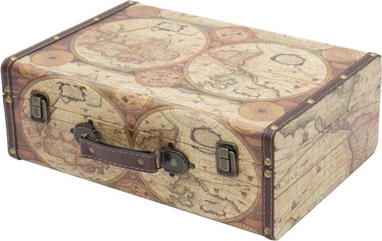 Valise Vintage en bois, 38 x 26 x 13 cm, grande, couleur carte du