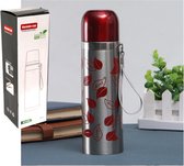 IBBO Shop - Thermosfles & Drinkfles - 500ml - RVS - Rood en zilver