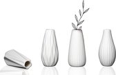Vazenset van 4 kleine vazen als tafeldecoratie - keramische vazenset voor pampasgras, droogbloemen of kunstbloemen - vaas mat wit als decoratie woonkamer