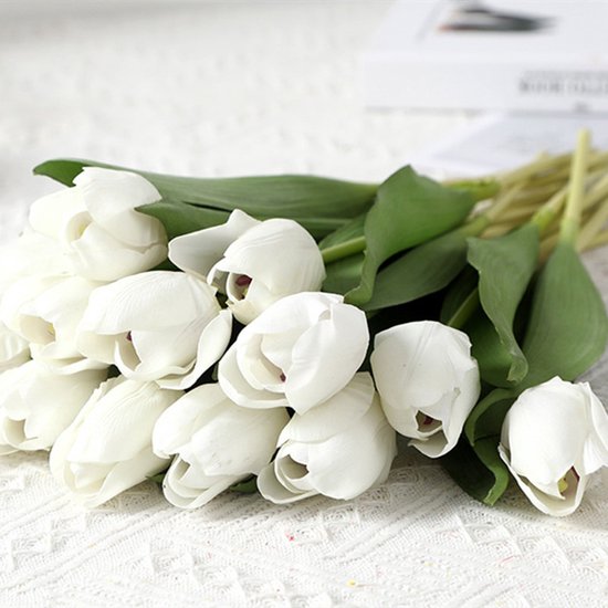 10stuks Prachtige kunst tulp-Realistische Uitstraling - Duurzaam en Onderhoudsvriendelijk- wit