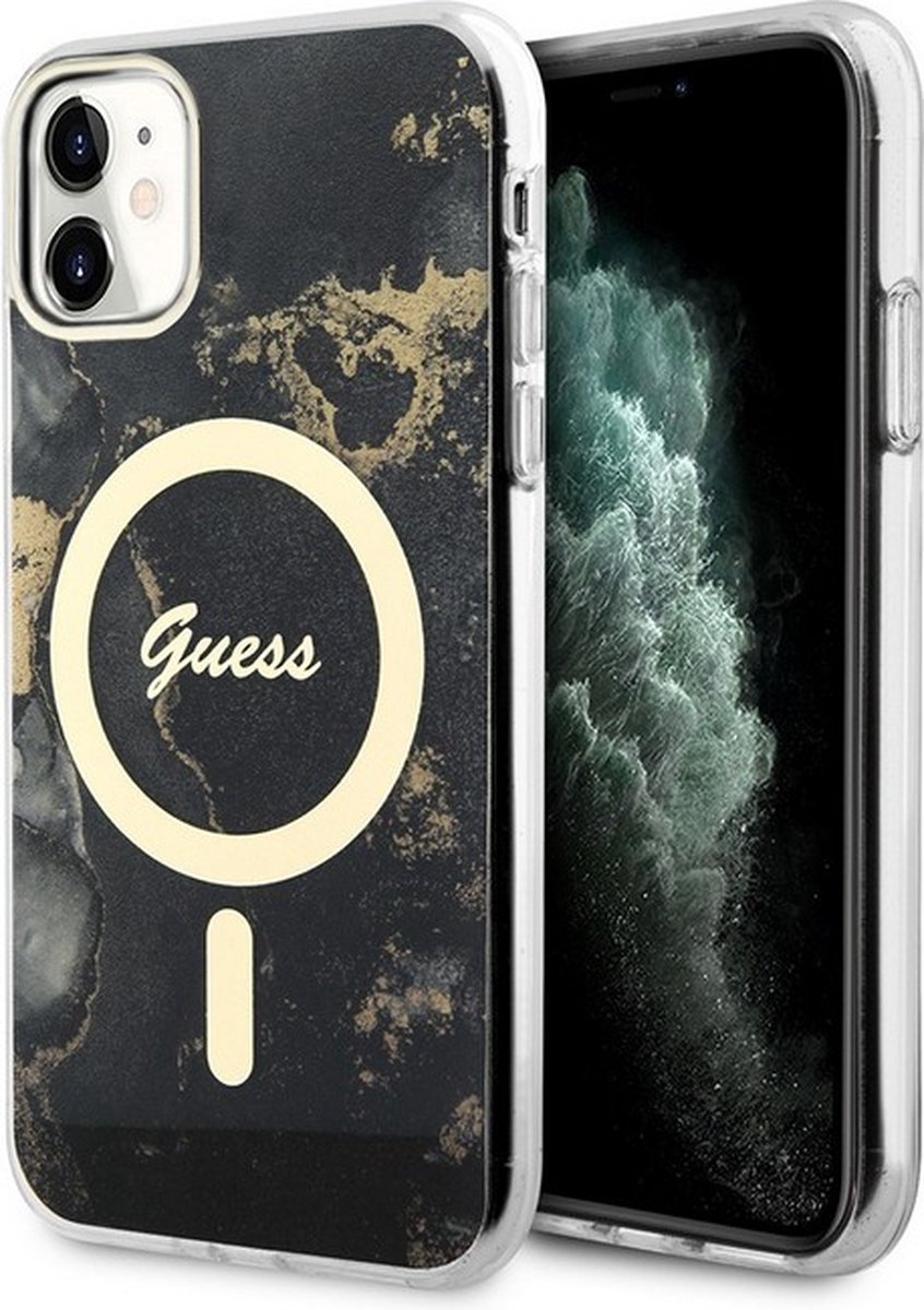 Guess Golden Marble Back Case (MagSafe Compatible) - Apple iPhone 11 (6.1") - Zwart