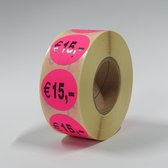 “€15" Prijs Stickers op rol 35mm roze - 1000ex.