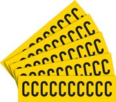 Letter stickers alfabet met laminaat - 5 x 10 stuks - geel zwart Letter C teksthoogte 40 mm