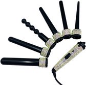 Bol.com DAKANNA® - Glitter Krultang - Haarkruller Kristallen - Hair Curler Diamant - Zilver - Curling Iron 6 in 1 - Strass Steen... aanbieding