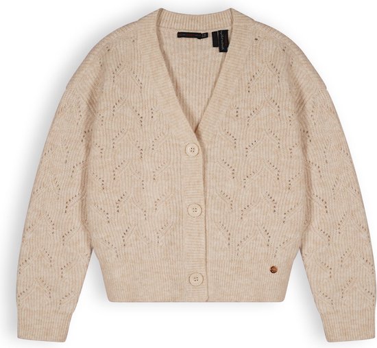 Nono Nova Girls Knitted Button Up Cardigan White Truien & Vesten Meisjes - Sweater - Hoodie - Vest- Ecru - Maat 146/152
