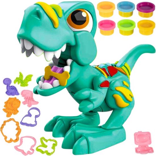 Playos® - Klei Dinosaurus - met 6 kleuren klei - inclusief Accessoires - Klei Speelset - Speelgoed - Sensorisch Speelgoed - Creatief Speelgoed - T-Rex - Dino