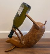 Handgemaakte houten - drunken pig - varken - wijnfleshouder