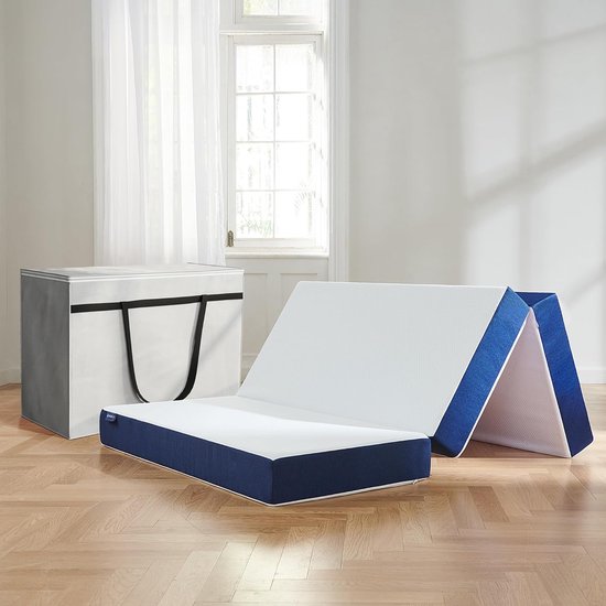 Foto: Gastenmatras 120 x 195 x 15 cm vouwmatras met terugstelschuim wasbare overtrek en drukontlasting blauw drievoudig vouwmatras dubbel voor brandbestendig bed in een box 120 195 15 