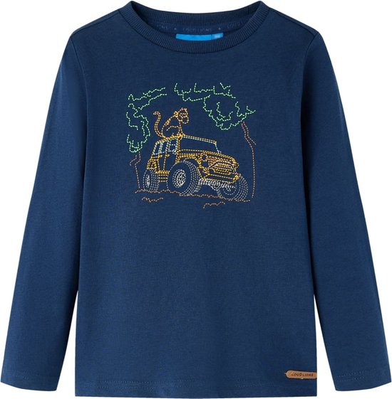 vidaXL-Kindershirt-met-lange-mouwen-terreinwagenprint-104-marineblauw