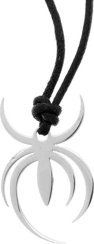 Collier en corde noire Behave avec pendentif araignée argenté