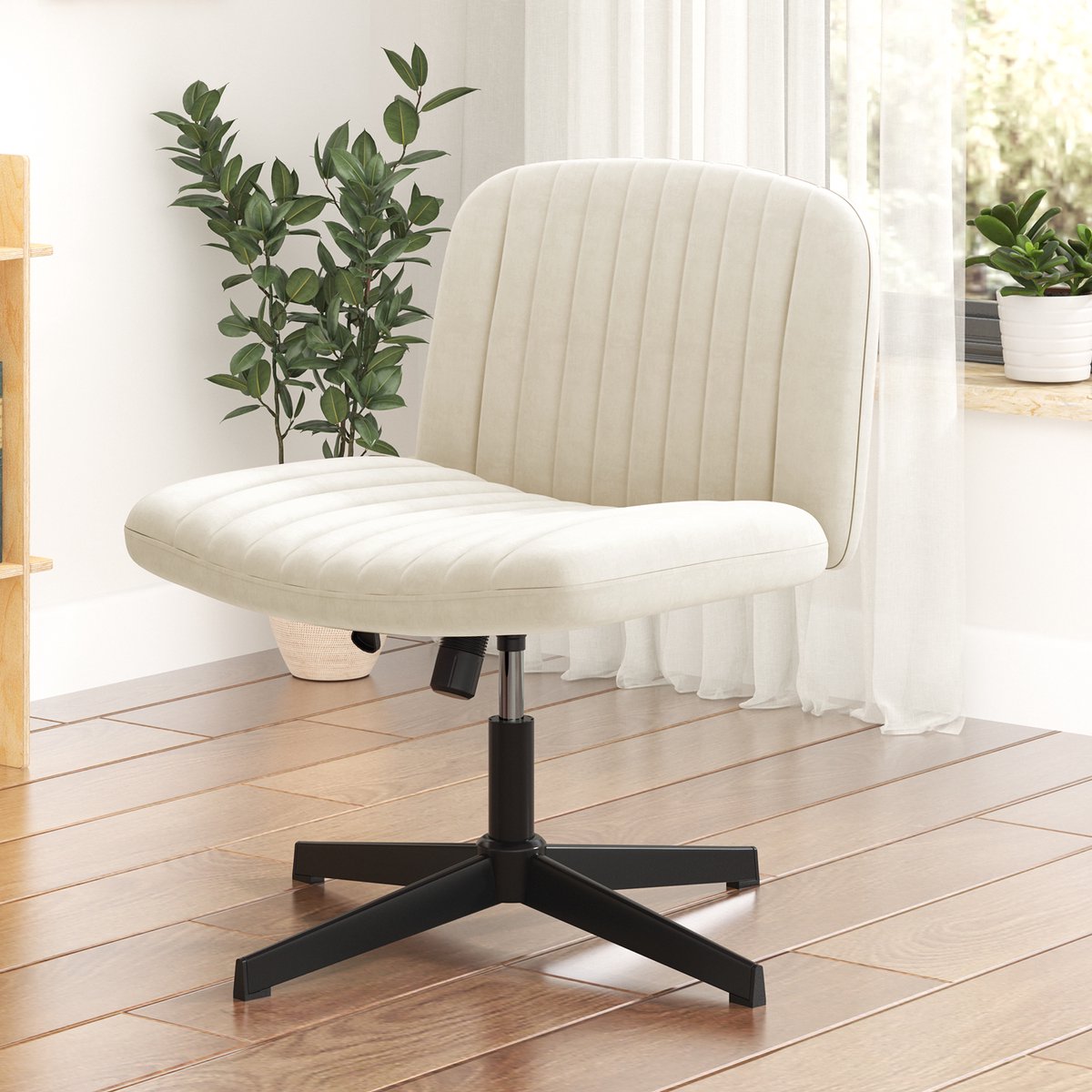 Beige fluwelen stoel - draaibare zitting - Scandinavische eetkamerstoelen - Chique elegantie - Zwarte metalen poten - Eetkamer, studeerkamer, woonkamer – foto 6