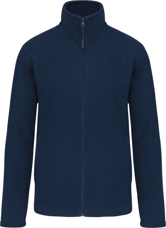 Donkerblauwe Kariban microfleece vest met rits en hoge kraag.