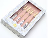 Yvonne Ellen London - gebaksvorkje - set/4 - goudkleurig - porseleinen handvat - tekst zoals cupcake