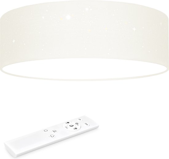 Navaris LED plafondlamp rond 22W Ø 40 cm - Stoffen plafonnière met warm wit licht en sterreneffect - Dimbare LED lamp met afstandsbediening - Beige