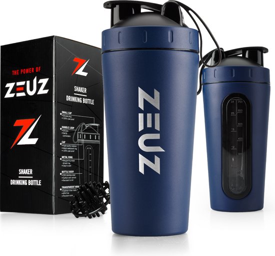 Zeuz - Shaker en Acier Inoxydable Premium - Shake Protéiné - BPA Gratuit - 700 ml - Bleu Marine