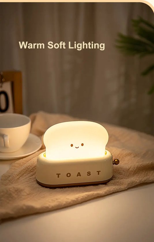 Toast Lamp - Kinderkamer Nachtlampje - Kindvriendelijk - USB Oplaadbaar - Draadloos Nachtlamp Wit van Merkloos — afbeelding 2