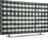 kwmobile stoffen beschermhoes televisie - TV-hoes geschikt voor 55" TV - Afdekhoes van linnen - In zwart / lichtgrijs / wit Geruit design