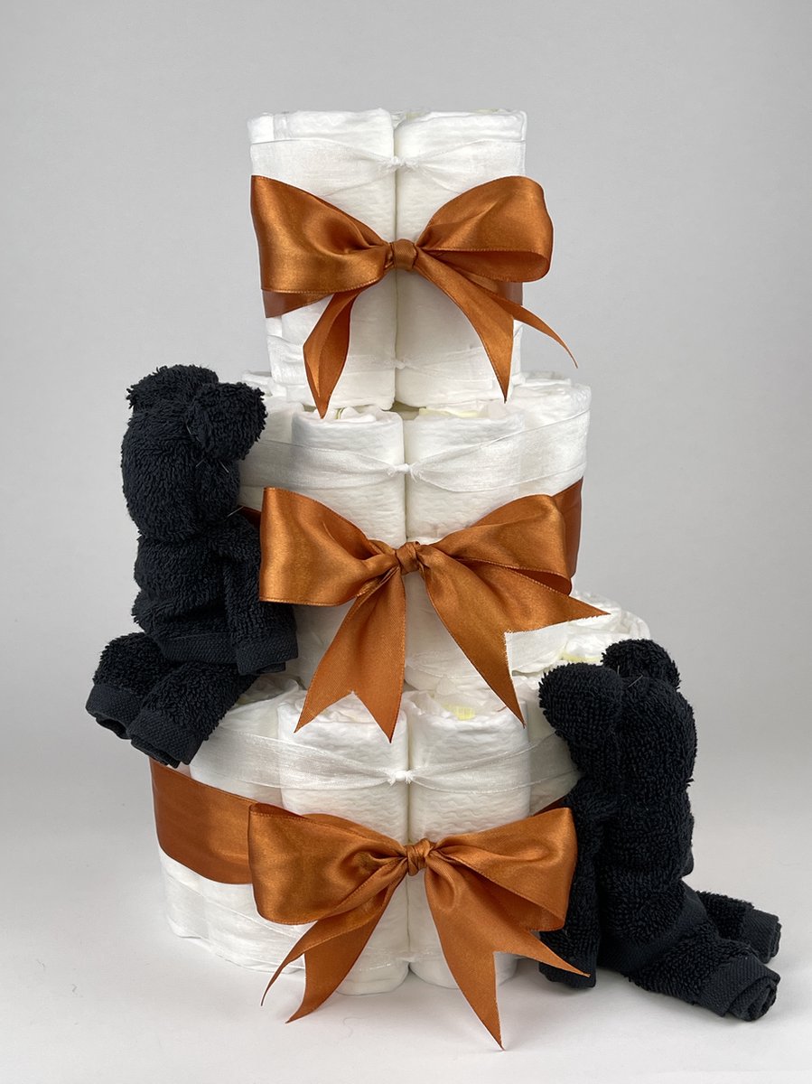 Goedkoopste Chouette-Chouette | Luiertaart Neutraal | Kraamcadeau | Geboorte Jongen Meisje | Babyshower | Beren Zwart - Koper