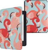 kwmobile hoes geschikt voor Amazon Kindle Paperwhite - Magnetische sluiting - E reader cover in roze / poederroze / rood - Flamingo's design
