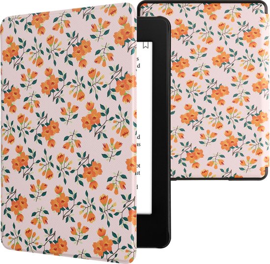 kwmobile hoes geschikt voor Amazon Kindle Paperwhite 11. Generation 2021 - Magnetische sluiting - E reader cover in geel / groen / beige - Gele bloemen design