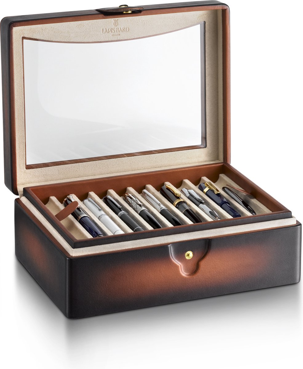 Lapis Bard pennenkist - Hemingway - cognac leder - met 2 trays geschikt voor 20 pennen - SF-WP27883