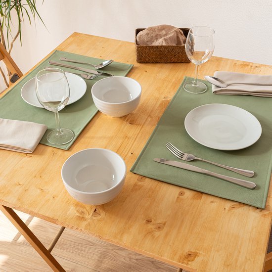 2x Monaco Placemat Green Tea - lederlook - Groen - rechthoek - 45x30cm - Kunstleder