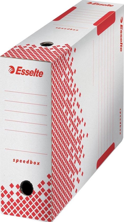 25 x Boîte d'archives durable Esselte Speedbox 10 - A4 - 10x25x35cm - 100% recyclable - Rouge/blanc