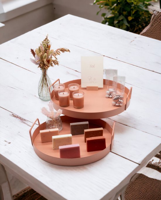 Presentatie - Set van 2 roze dienbladen - 30 cm + 35 cm diameter | Decoratief | Schotel | Presentatieplateau | Modern | Stijlvol | Woondecoratie | Wooninspiratie | Luxe