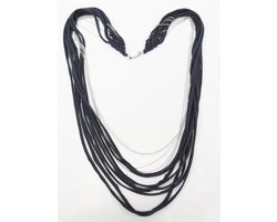 Behave® Dames Ketting - Lang Geknoopt Stof Met Anker Schakels, Zwart-Wit