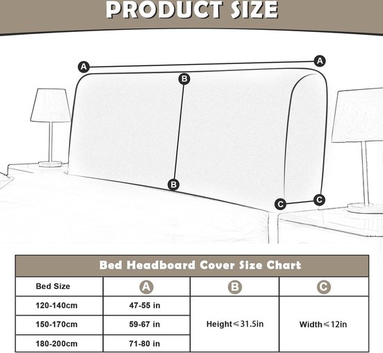 Hoofdbordbekleding met verticale strepen, hoofdbordhoes, rugleuninghoes, rekbaar, wasbaar, afneembaar, universele slaapkamerhoes, crème, 220