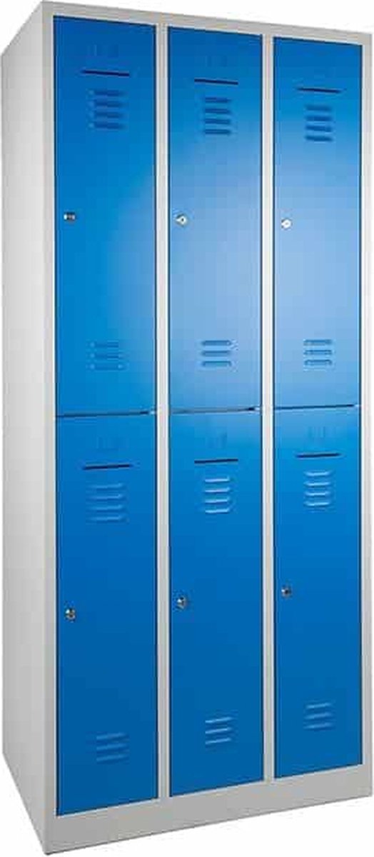 ABC Kantoormeubelen Lockerkast WRC 6 deurs met Blauwe deuren en uitgevoerd met cilinderslot Licht grijs (Ral 7035)