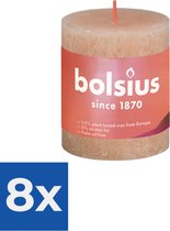 Bolsius Stompkaars Misty Pink Ø68 mm - Hoogte 8 cm - Roze/Grijs - 35 Branduren - Voordeelverpakking 8 stuks