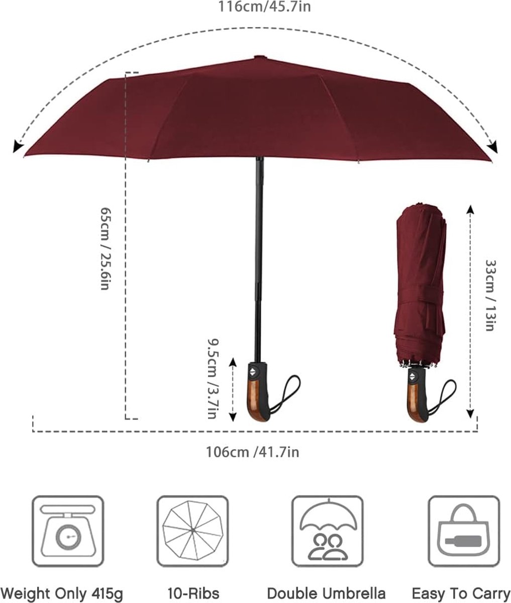 Paraplu Winddichte, Opvouwbare Paraplu Storm Automatische Parasol UV-bescherming Paraplu Waterbestendige Teflon Zakelijke Paraplu Windbestendige zon Regen Draagbaar Reisparaplu - Rood — cadeau in Mode & Accessoires - foto 6