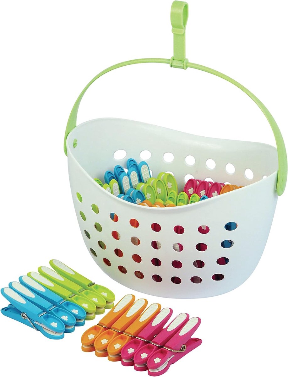 Goedkoopste 48 rutschhemmenden Klammern – Französisches Produkt – Korb weiß – Verschiedene Klammern (Grün, Blau, Orange, Rosa