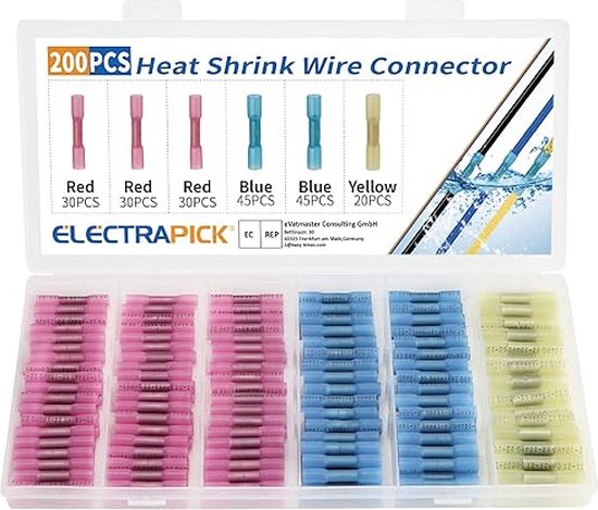 200-delige Waterdichte Krimpkous Verbinders Set – Solderless Heat Shrink Draadconnectoren – Voor Auto, Boot, Elektriciteit & Buitentoepassingen